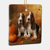Basset Hound Puppy Herfst Verrukking Pompoen Keramisch Ornament (Rechts)