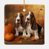 Basset Hound Puppy Herfst Verrukking Pompoen Keramisch Ornament (Achterkant)