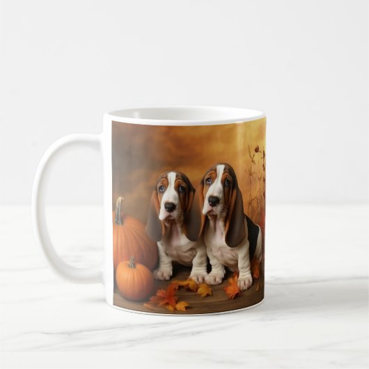 Basset Hound Puppy Herfst Verrukking Pompoen Koffiemok (Links)
