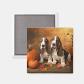 Basset Hound Puppy Herfst Verrukking Pompoen Magneet (Voorkant / Achterkant)