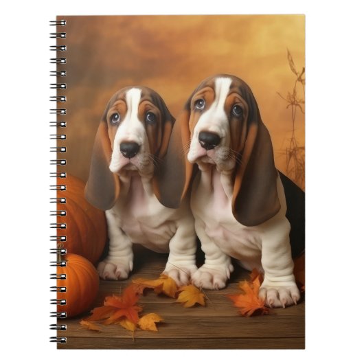 Basset Hound Puppy Herfst Verrukking Pompoen Notitieboek (Voorkant)