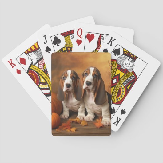 Basset Hound Puppy Herfst Verrukking Pompoen Pokerkaarten (Achterkant)