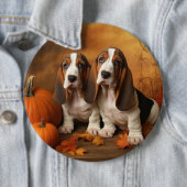 Basset Hound Puppy Herfst Verrukking Pompoen Ronde Button 6,0 Cm (In situ)