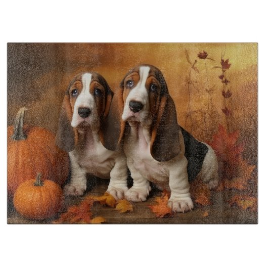 Basset Hound Puppy Herfst Verrukking Pompoen Snijplank (Voorkant)