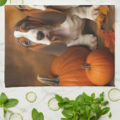 Basset Hound Puppy Herfst Verrukking Pompoen Theedoek (Gevouwen)