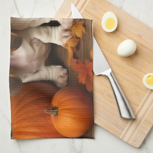 Basset Hound Puppy Herfst Verrukking Pompoen Theedoek (Quarter Fold)