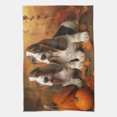 Basset Hound Puppy Herfst Verrukking Pompoen Theedoek (Verticaal)