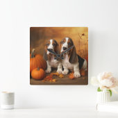 Basset Hound Puppy Herfst Verrukking Pompoen Vierkante Klok (Huis)