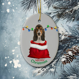 Basset Hound Puppy in cadeautas met kerstmis Keramisch Ornament
