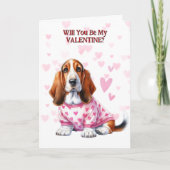 Basset Hound Puppy in Trui Valentijn Feestdagen Kaart (Voorkant)