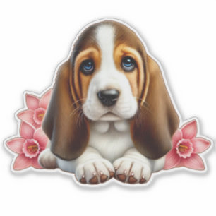 Basset Hound Puppy met bloemen Sticker