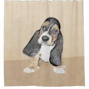 Basset Hound Puppy Painting - Oorspronkelijke hond Douchegordijn