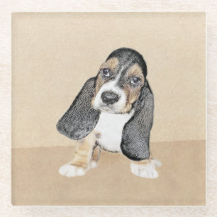Basset Hound Puppy Painting - Oorspronkelijke hond Glazen Onderzetter