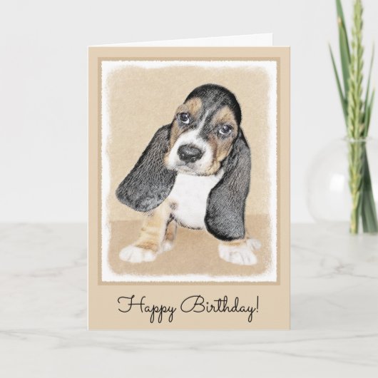 Basset Hound Puppy Painting - Oorspronkelijke hond Kaart (Voorkant)