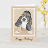 Basset Hound Puppy Painting - Oorspronkelijke hond Kaart (Gele Bloem)