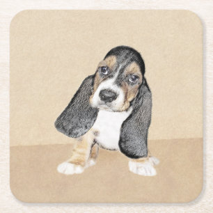 Basset Hound Puppy Painting - Oorspronkelijke hond Kartonnen Onderzetters