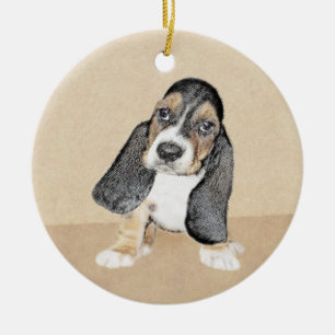 Basset Hound Puppy Painting - Oorspronkelijke hond Keramisch Ornament