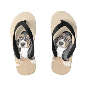 Basset Hound Puppy Painting - Oorspronkelijke hond Kinder Teenslippers