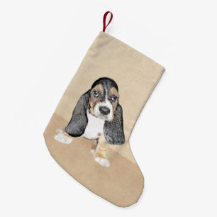 Basset Hound Puppy Painting - Oorspronkelijke hond Kleine Kerstsok