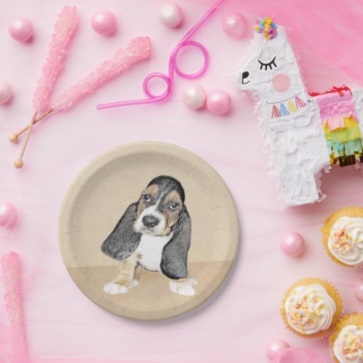 Basset Hound Puppy Painting - Oorspronkelijke hond Papieren Bordje (Feest)