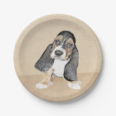 Basset Hound Puppy Painting - Oorspronkelijke hond Papieren Bordje (Voorkant)