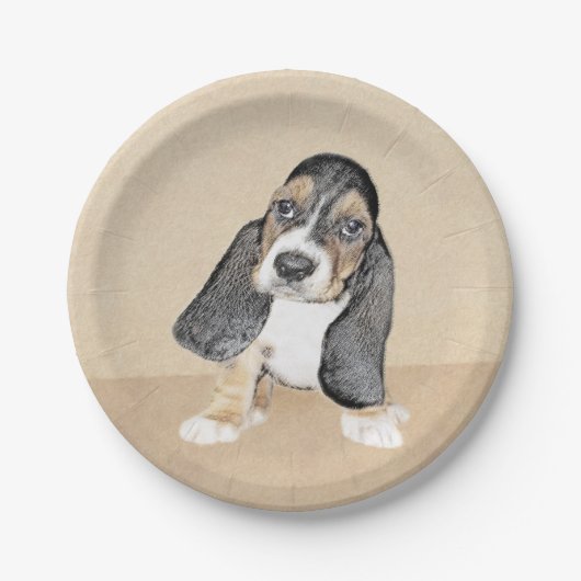 Basset Hound Puppy Painting - Oorspronkelijke hond Papieren Bordje (Voorkant)