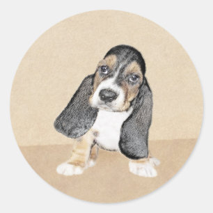Basset Hound Puppy Painting - Oorspronkelijke hond Ronde Sticker