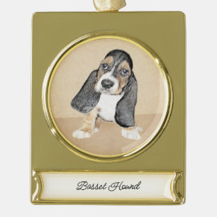Basset Hound Puppy Painting - Oorspronkelijke hond Verguld Banner Ornament