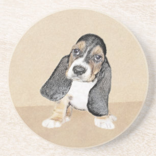 Basset Hound Puppy Painting - Oorspronkelijke hond Zandsteen Onderzetter