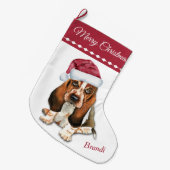 Basset Hound Puppy Snowflake Patroon Grote Kerstsok (Voorkant (Hangend))
