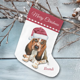 Basset Hound Puppy Snowflake Patroon Grote Kerstsok