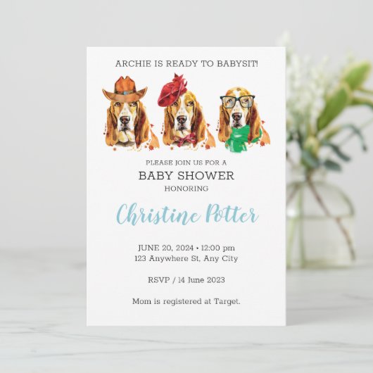 Basset Hound Puppy Theme Baby shower Uitnodiging (Staand voorkant)