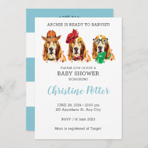 Basset Hound Puppy Theme Baby shower Uitnodiging