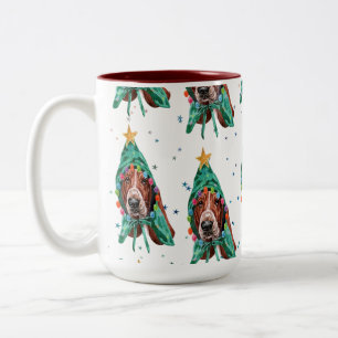 Basset Hound Ras Hond Patroon Sterren Kerstmis Tweekleurige Koffiemok