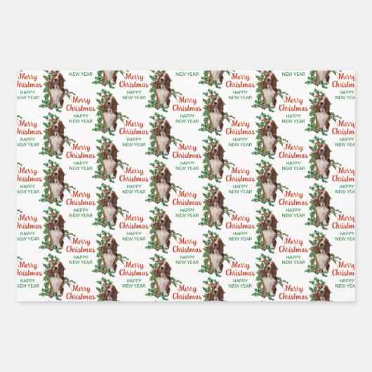 Basset Hound Red Berry Holly kerst Inpakpapier Vel (Voorkant)