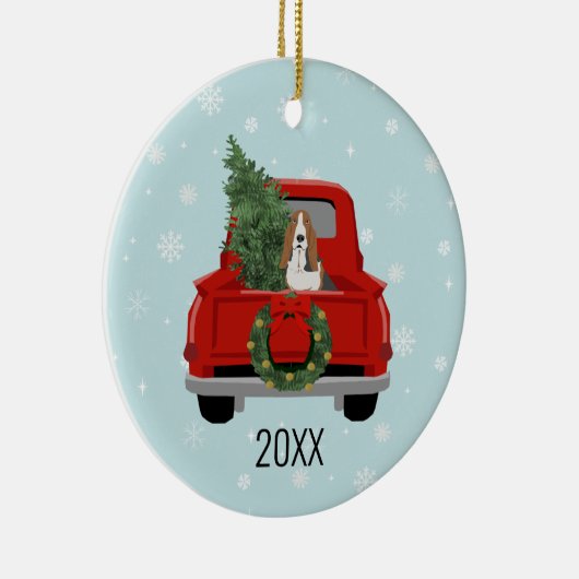 Basset Hound Red Kerstmis Keramisch Ornament (Rechts)