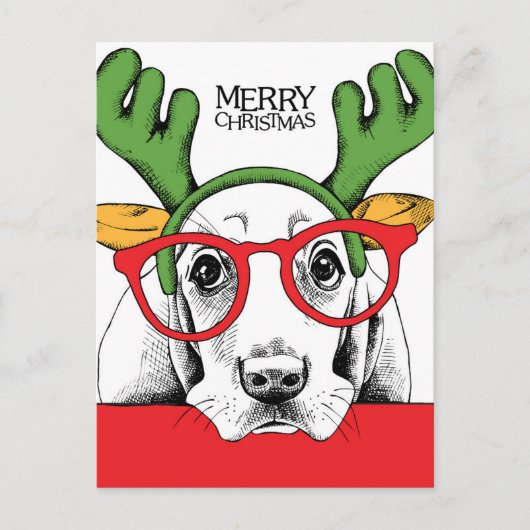 Basset Hound Reindeer Briefkaart (Voorkant)