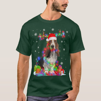 Basset Hound Reindeer Christmas Lights Funny Dog X T-shirt