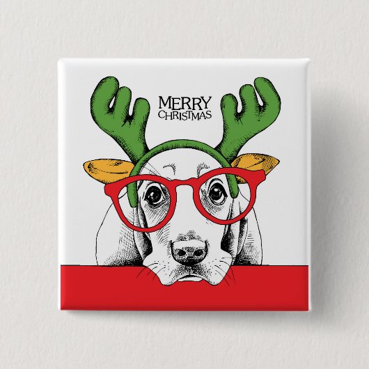 Basset Hound Reindeer Vierkante Button 5,1 Cm (Voorkant)