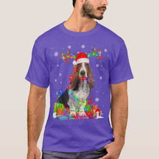 Basset Hound Reindeter-kerstlampjes Funny Dog X T-shirt