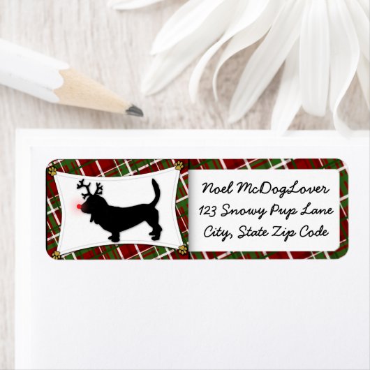 Basset Hound Rendier Kerstmis Etiket (Insitu)