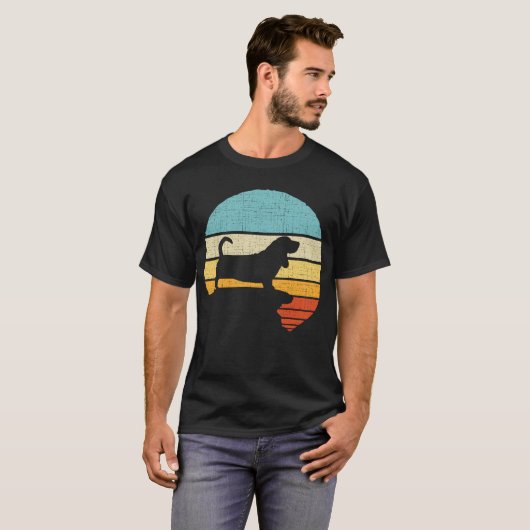 Basset Hound Retro  70s Hondenpuppy Eigenaar T-shirt (Voorkant volledig)