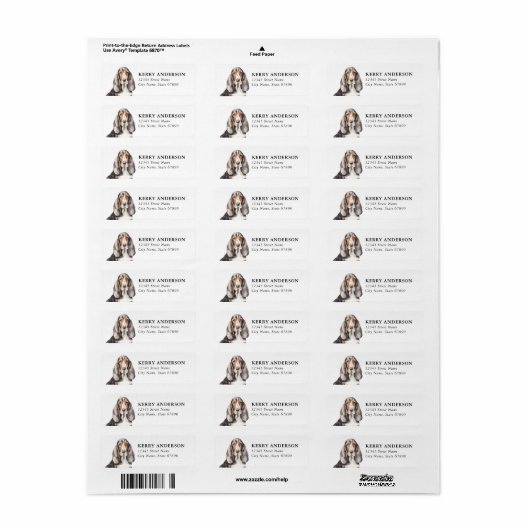 Basset Hound Return Address Labels (Full Sheet)