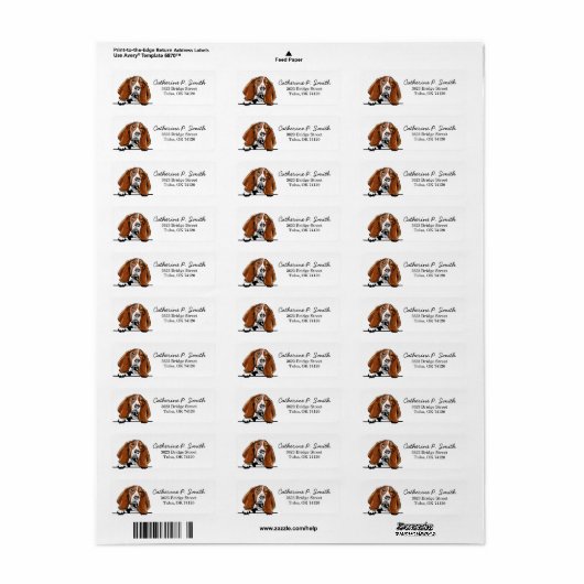 Basset Hound Return-adres Etiket (Full Sheet)