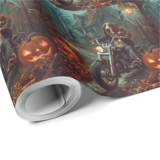 Basset Hound Riding Motorfiets Halloween Eng Cadeaupapier (Rol Hoek)