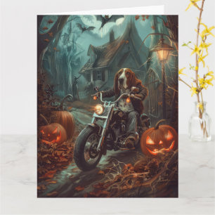 Basset Hound Riding Motorfiets Halloween Eng Kaart