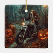 Basset Hound Riding Motorfiets Halloween Eng Keramisch Ornament (Achterkant)