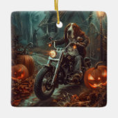 Basset Hound Riding Motorfiets Halloween Eng Keramisch Ornament (Voorkant)