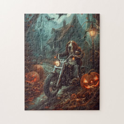Basset Hound Riding Motorfiets Halloween Eng Legpuzzel (Verticaal)