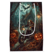 Basset Hound Riding Motorfiets Halloween Eng Medium Cadeauzakje (Achterkant)